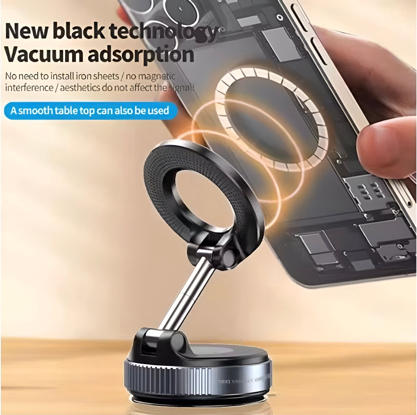 Magnetic Vacuum Suction Phone Holder for Car & Desk – Strong Adsorption, 360° Adjustable, No Iron Plate Needed – Universal Smartphone Stand